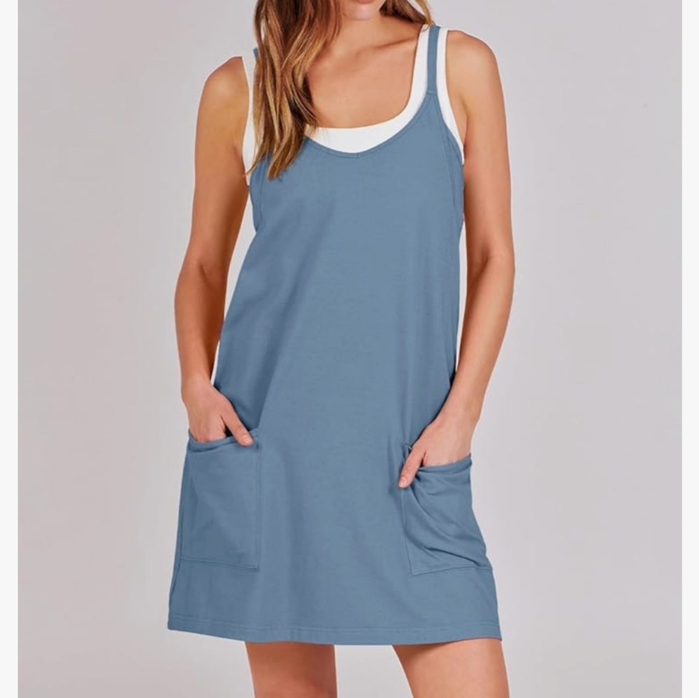 Blue Sleeveless Pocket Dress